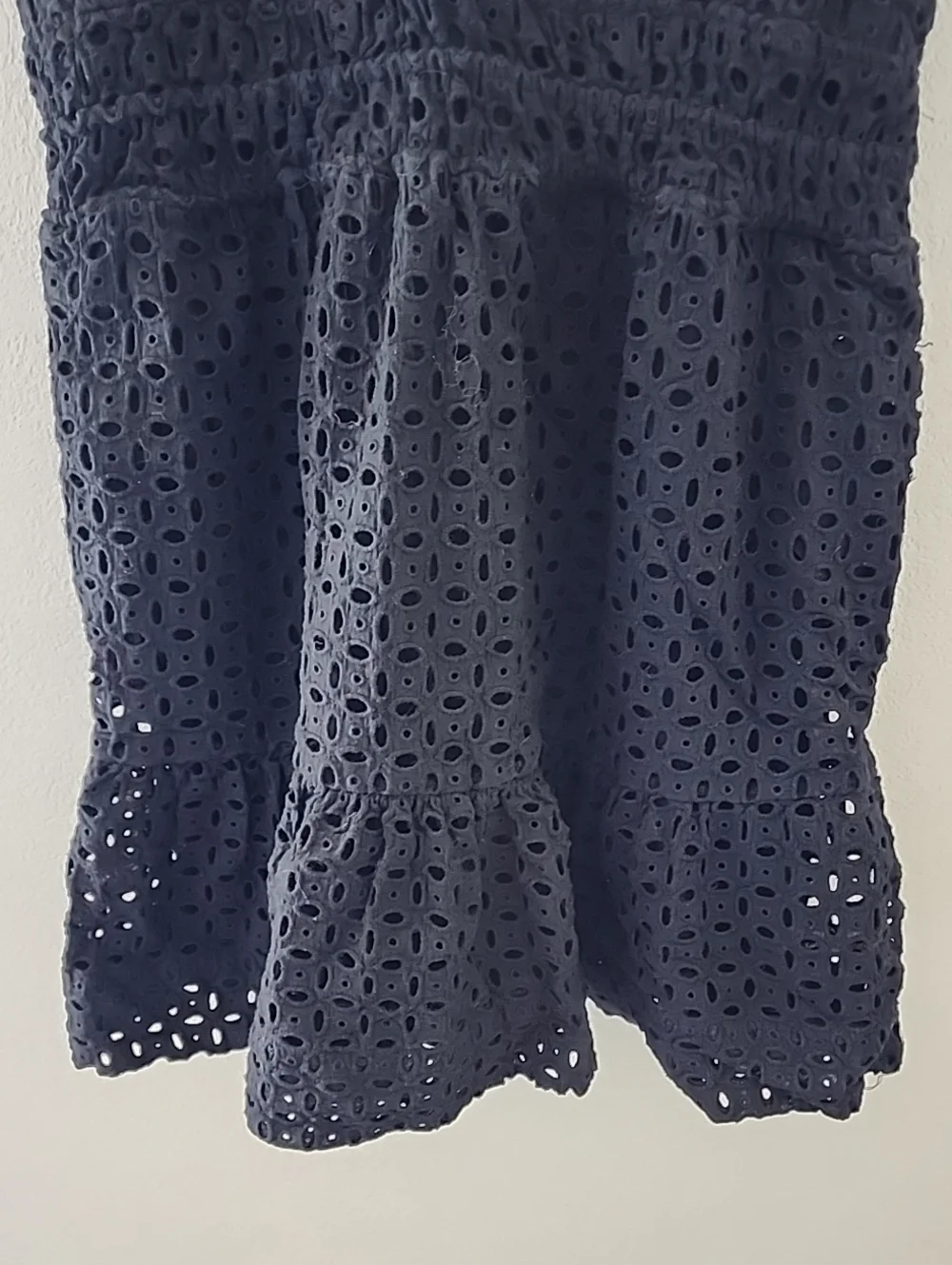 Anthropologie The Somerset Black Eyelet Mini-Dress V-Neck Tiered Lined Sz Large